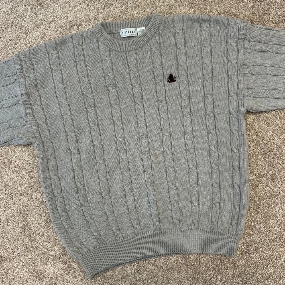 Vintage Izod Cable Knit Crewneck Sweater Men‎ Size XL Gray Cotton Preppy